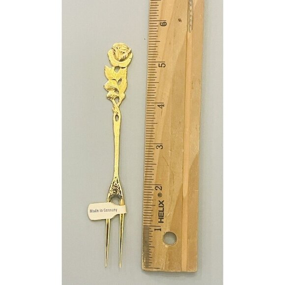 Vintage German Hildesheimer Rose 24k Gold Plated Cocktail Fork Appetizer Pickle - Picture 8 of 8